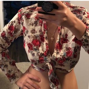 Zara floral button down blouse